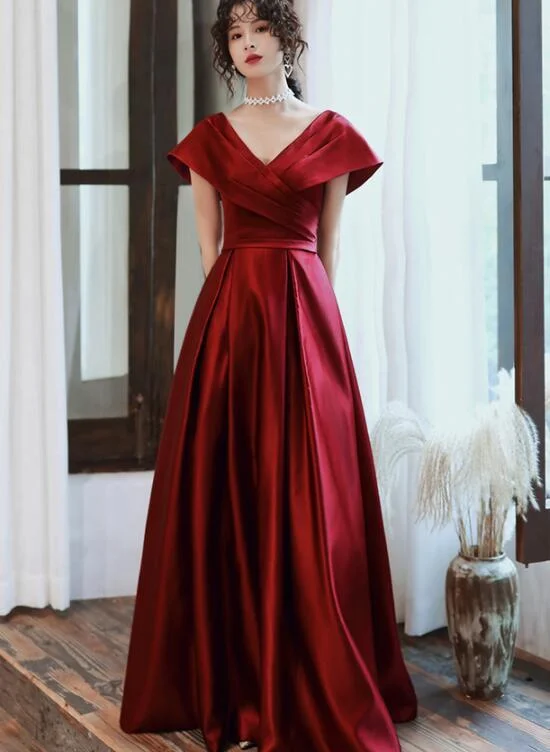 Fashionable Wine Red Satin A-Line Floor Length Junior Prom Dress, Long Evening Dress cg15303 Fashionable Wine Red Satin A-Line Floor Length Junior Prom Dress, Long Evening Dress cg15303