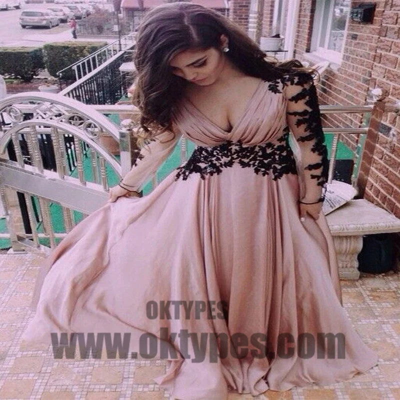 Long Pink Prom Dresses, V-neck Prom Dresses, Long Sleeve Prom Dresses, Appliques Prom Dresses, Zipper Prom Dresses, TYP0189 Long Pink Prom Dresses, V-neck Prom Dresses, Long Sleeve Prom Dresses, Appliques Prom Dresses, Zipper Prom Dresses, TYP0189