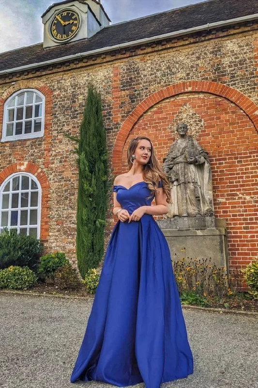 Off the Shoulder Royal Blue Slide Slit Long Formal prom Dress   cg15473