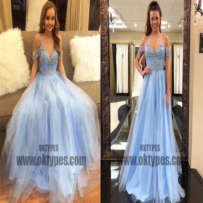 Long Floor Length Tulle Prom Dresses, Off-shoulder Prom Dresses, Beading Prom Dresses, TYP0339 Long Floor Length Tulle Prom Dresses, Off-shoulder Prom Dresses, Beading Prom Dresses, TYP0339