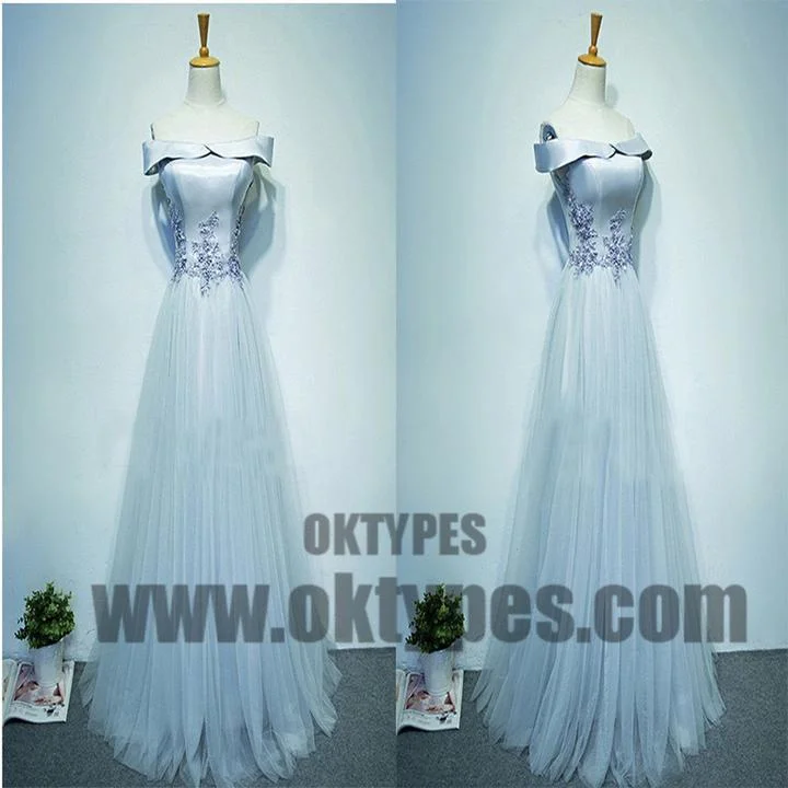 Light Blue A-line Top Satin Appliques Tulle Prom Dresses, Off Shoulder Lace Up Tulle Prom Dresses, TYP0501 Light Blue A-line Top Satin Appliques Tulle Prom Dresses, Off Shoulder Lace Up Tulle Prom Dresses, TYP0501