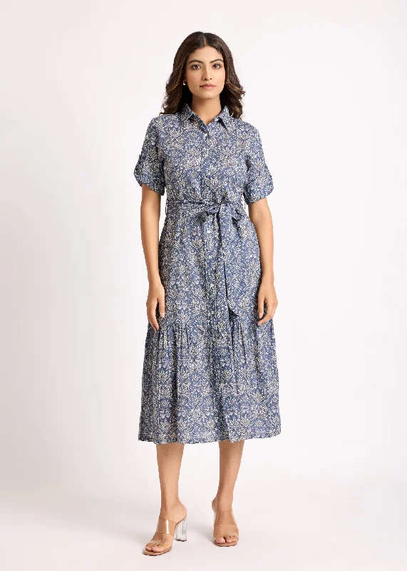 Tiered Shirt Blue Dress