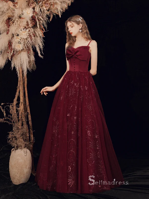 Chic A-line Spaghetti Straps Burgundy Long Prom Dresses With Bow Graduaciones Dress CBD110 Chic A-line Spaghetti Straps Burgundy Long Prom Dresses With Bow Graduaciones Dress CBD110
