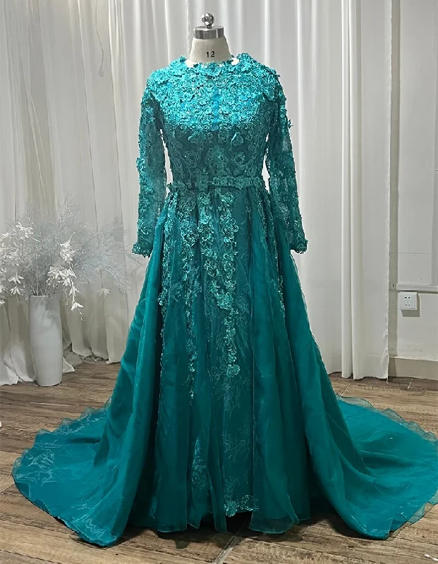 VLLUSISA High Neck Long Sleeve Floral Lace Evening Dresses Women Arab Formal Evening Gowns VLLUSISA High Neck Long Sleeve Floral Lace Evening Dresses Women Arab Formal Evening Gowns