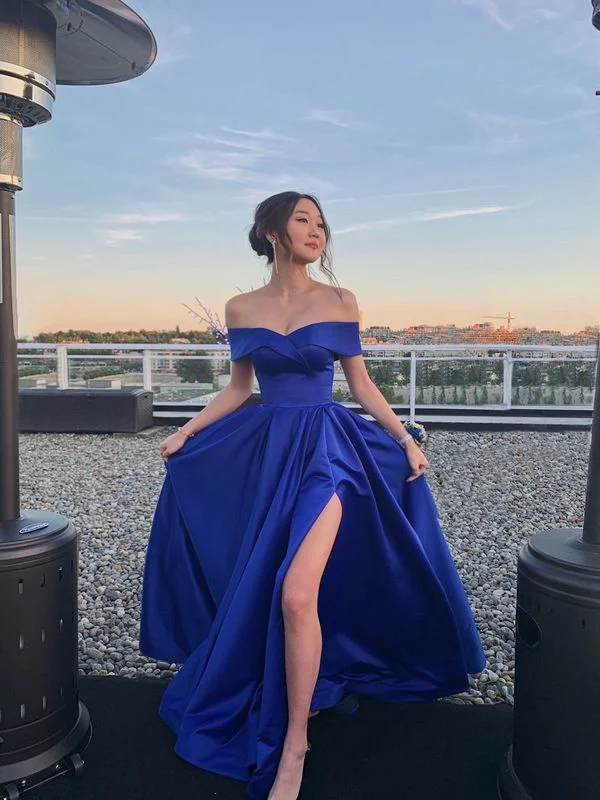 Sexy Off The Shoulder Slit A Line Evening Dress Royal Blue Prom Party Dress cc1662