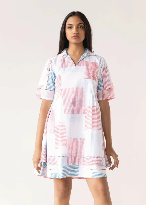 Red & Blue Cotton Fusion Dress