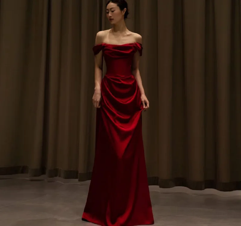 Evening Dresses, Formal Dresses, Evening Gowns, Prom Dresses,Off-Shoulder Plain A-Line Evening Gown Long Corset Prom Evening Formal Dresses