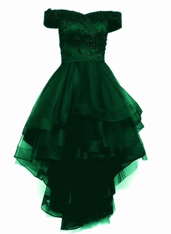 Fashionable Dark Green High Low Tulle with Lace Homecoming Dress, Green Party Dresses Fashionable Dark Green High Low Tulle with Lace Homecoming Dress, Green Party Dresses