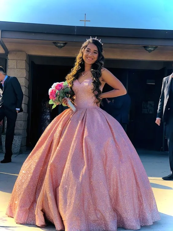sparkling pink quincenera dress Long Prom Dress    cg15410