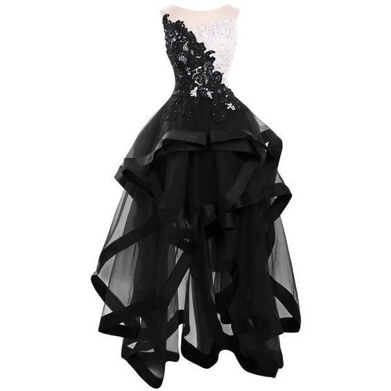 black lace appliques homecoming dresses elegant round collar sleeveless party dresses tulle high low homecoming dresses black lace appliques homecoming dresses elegant round collar sleeveless party dresses tulle high low homecoming dresses