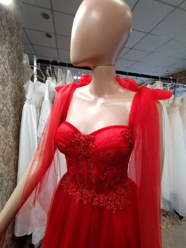 Tulle Red Party Dress, Prom Evening Dress, Off Shoulder Gown, Prom Dress, A-Line Party Dress, Maxi Corset Dress, Elegant Evening Dress Tulle Red Party Dress, Prom Evening Dress, Off Shoulder Gown, Prom Dress, A-Line Party Dress, Maxi Corset Dress, Elegant Evening Dress