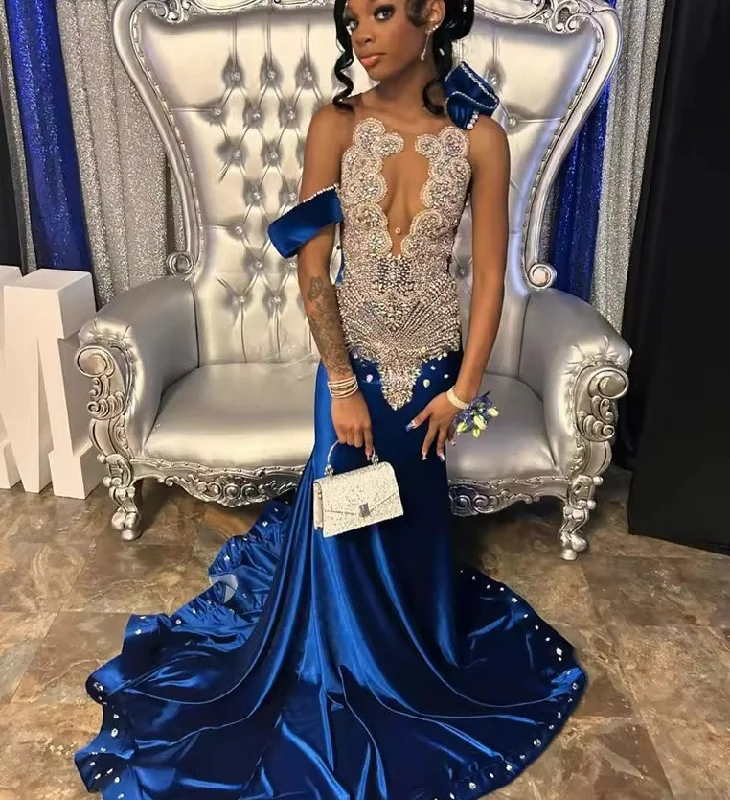 Sexy Royal Blue See Thru Prom Dresses For Blackgirls Mermaid Dress Party Evening Elegant Celebrity Rainbow Customized Sexy Royal Blue See Thru Prom Dresses For Blackgirls Mermaid Dress Party Evening Elegant Celebrity Rainbow Customized