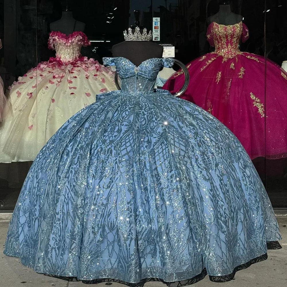 Quinceanera Dress Off The Shoulder Crystal Beads Corset Ball Gown Sweet 16 Dress Vestidos De XV Anos