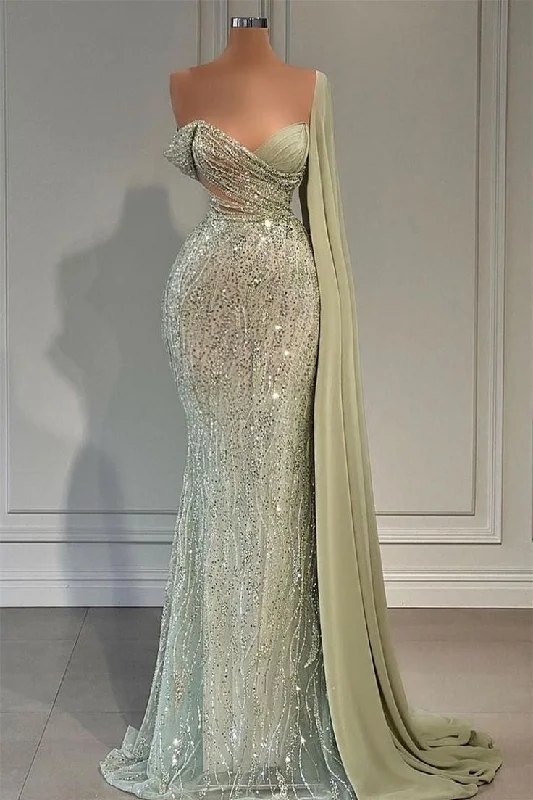 Luxurious Sweetheart Strapless One Shoulder Sequined Floor-length Mermaid Prom Dress Evening Dress cc1692 Luxurious Sweetheart Strapless One Shoulder Sequined Floor-length Mermaid Prom Dress Evening Dress cc1692