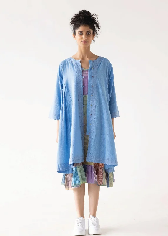 Blue Multi Loose Cotton Over-Lay Dress with Slip