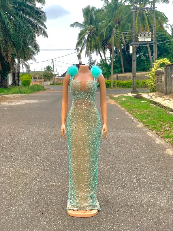 Teal blue wedding dress , Mermaid dress , party dress , deep v prom dress, rhinestone prom dress