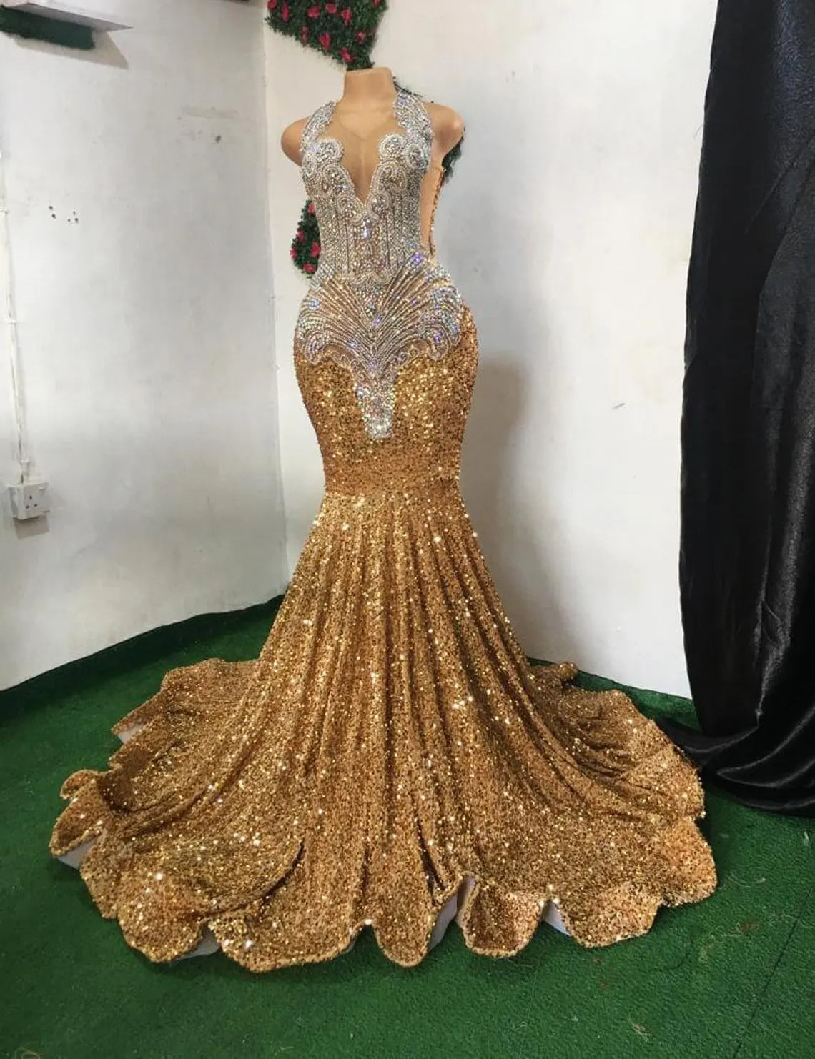 Unique Gold sequin dress, silver applique,Sleeveless Mermaid Dress,Prom Dress,Reception Dress,African Women Dress,Free Shipping Unique Gold sequin dress, silver applique,Sleeveless Mermaid Dress,Prom Dress,Reception Dress,African Women Dress,Free Shipping