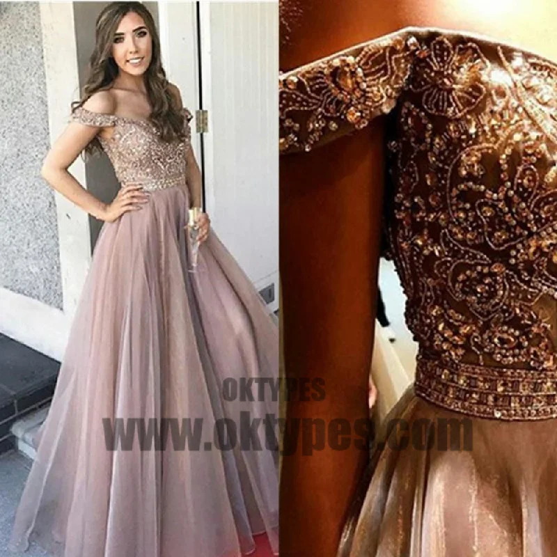New Arrival A-Line Floor-length Off-Shoulder Tulle Prom gown with Beading,long prom dresses, TYP0425 New Arrival A-Line Floor-length Off-Shoulder Tulle Prom gown with Beading,long prom dresses, TYP0425