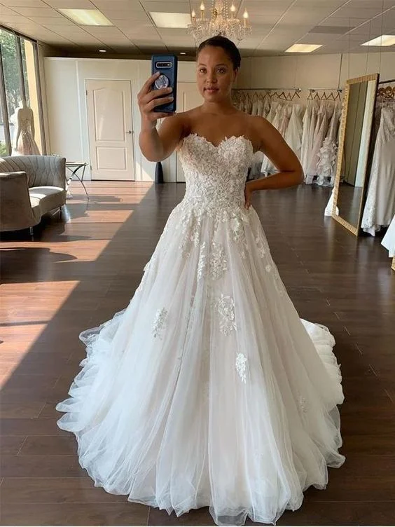 Charming Sweetheart Lace Appliqued A-Line Long Cheap Prom Dresses   cg15426