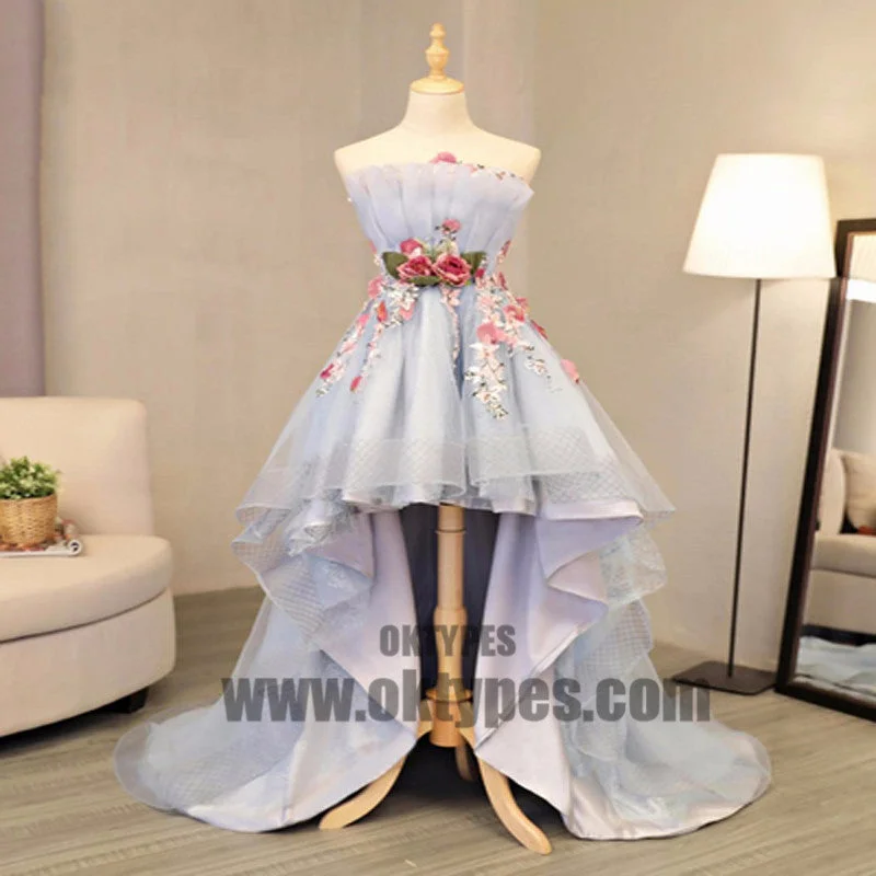 High Low Handmade Flower Tulle Prom Dresses, Sweetheart Backless Prom Dresses, TYP0414 High Low Handmade Flower Tulle Prom Dresses, Sweetheart Backless Prom Dresses, TYP0414