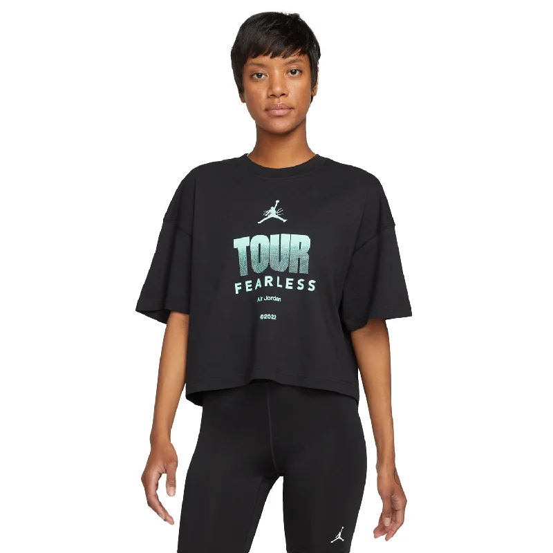 Air Jordan Fearless Tour Boxy Women's Cropped T-Shirt Black-Green Wool Fabric Cashmere Fabric Tweed Fabric