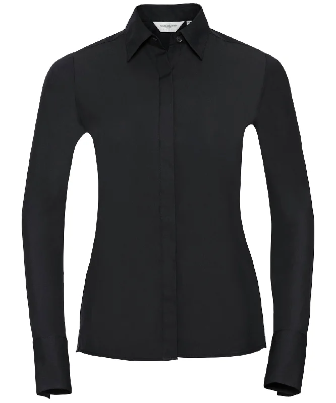 Black - Women's long sleeve ultimate stretch shirt Chenille Fabric Brocade Fabric Lace Fabric