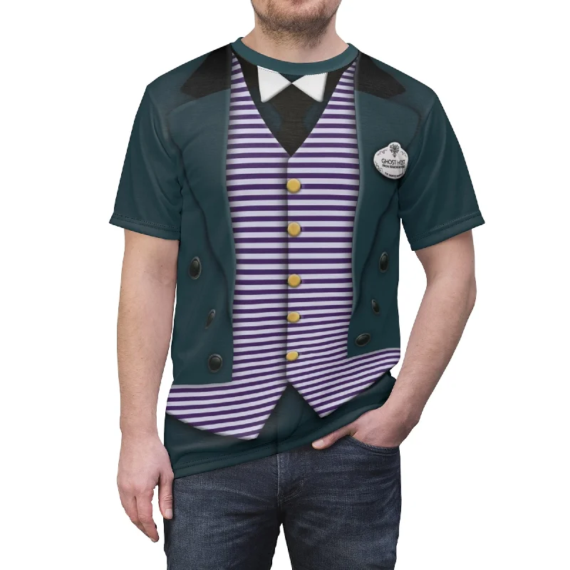 Butler Shirt, Haunted Mansion Costume Zippered Front Buttoned Front Snap Front