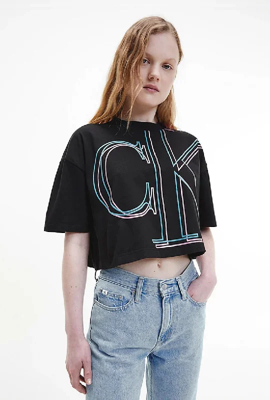 CALVIN KLEIN CROPPED LOGO TSHIRT Chenille Fabric Brocade Fabric Lace Fabric