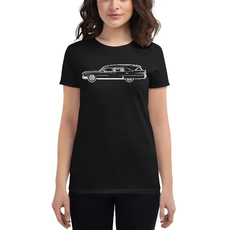 Classic Funeral Hearse Car Gothic Halloween Ride Women's Short Sleeve Babydoll T-shirt Polka Dot Checkered Tartan Classic Funeral Hearse Car Gothic Halloween Ride Women's Short Sleeve Babydoll T-shirt Polka Dot Checkered Tartan