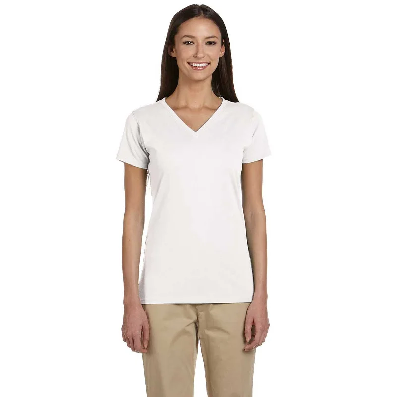 Econscious Women's White Organic Cotton Short-Sleeve V-Neck T-Shirt Notch Collar Peter Pan Collar Cowl Neck