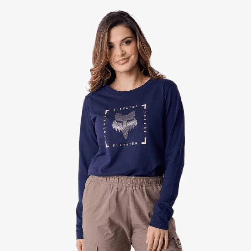 Fox Womens Elevated Long Sleeve Tee Navy Lace Blend Ribbed Blend Corduroy Blend