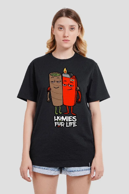 Homies For Life Black Boyfriend Fit T-Shirt Women Jersey Fabric Tulle Fabric Batik Fabric