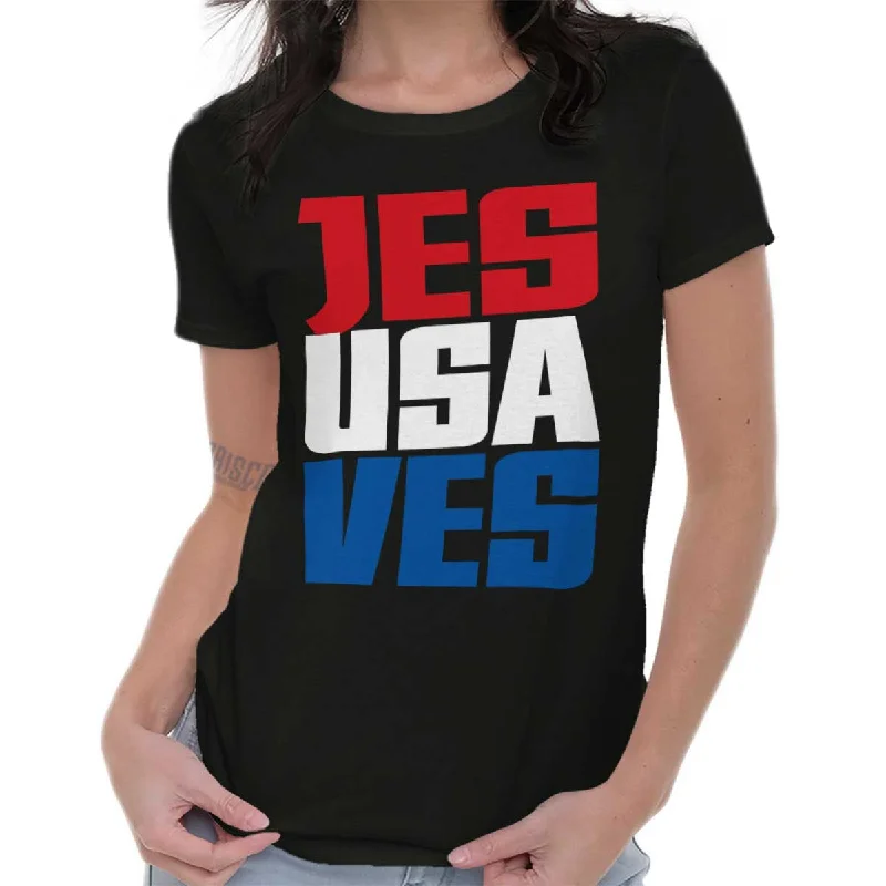 Jesus Saves USA Ladies T Shirt Cotton Fabric Linen Fabric Terry Fabric