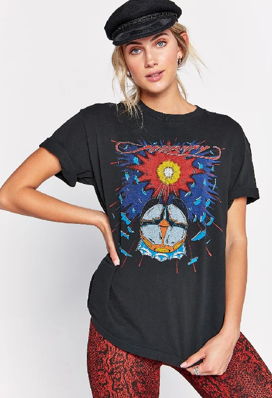 Journey Tour 84 Oversized T-Shirt - Washed Black Collared Crew Neck Turtle Neck