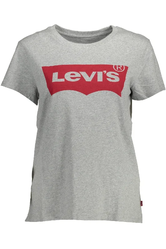 Levi's Gray Cotton Women T-Shirt Fleece Nylon Spandex