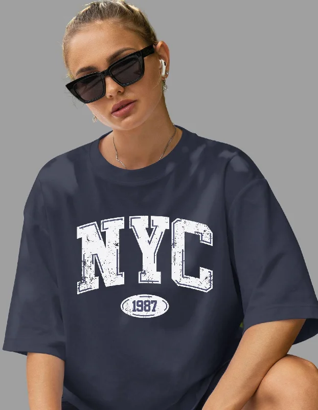 NYC 1987 Oversized Tshirt for Women Collared Crew Neck Turtle Neck