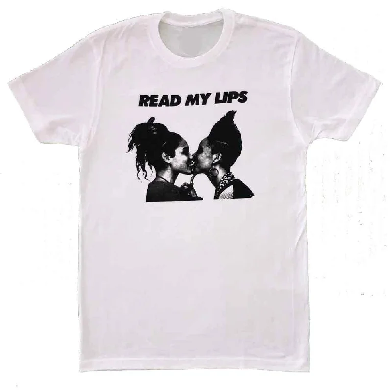 Read My Lips Women T-Shirt Supporting Rainbow Railroad Front Pockets Side Pockets Patch Pockets