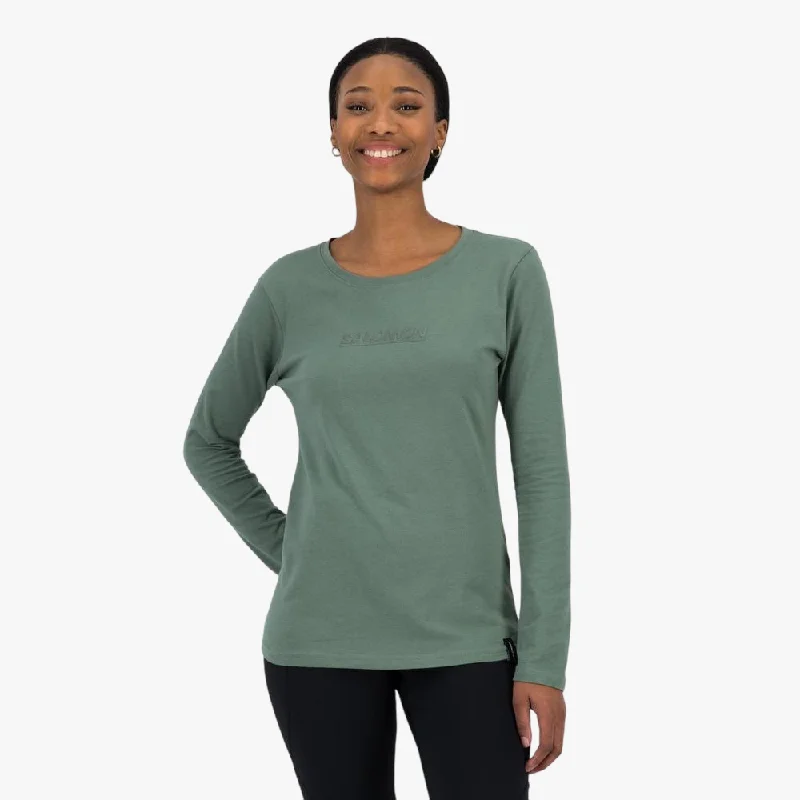Salomon Womens Scoop Neck Long Sleeve Tee Laurel Denim Fabric Leather Fabric Suede Fabric Salomon Womens Scoop Neck Long Sleeve Tee Laurel Denim Fabric Leather Fabric Suede Fabric
