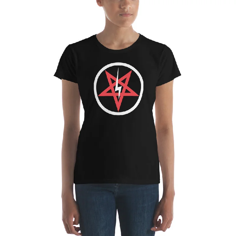 Satanic Church Sigil Bolt Inverted Pentagram Women's Short Sleeve Babydoll T-shirt Handmade Hand-knitted Hand-woven