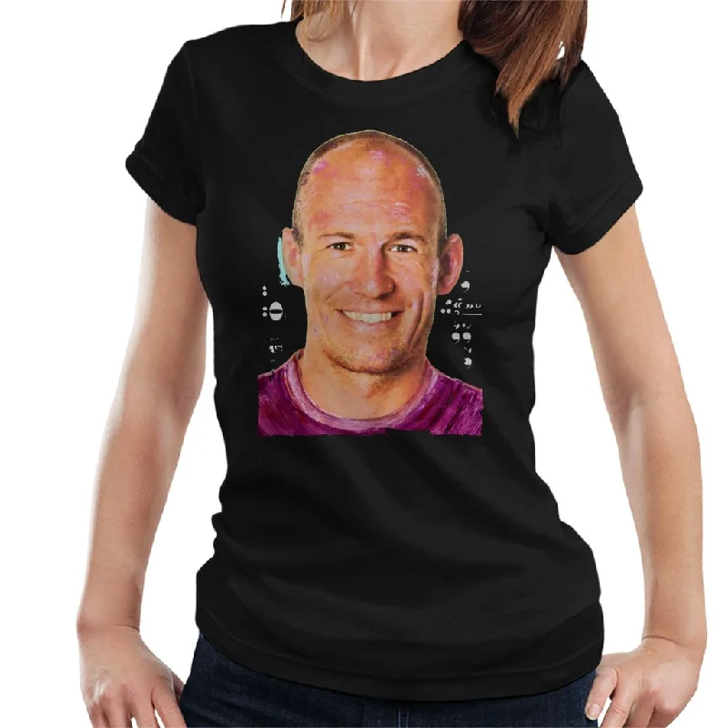 Sidney Maurer Original Portrait Of Footballer Arjen Robben Women's T-Shirt Real Fur Shearling Chenille