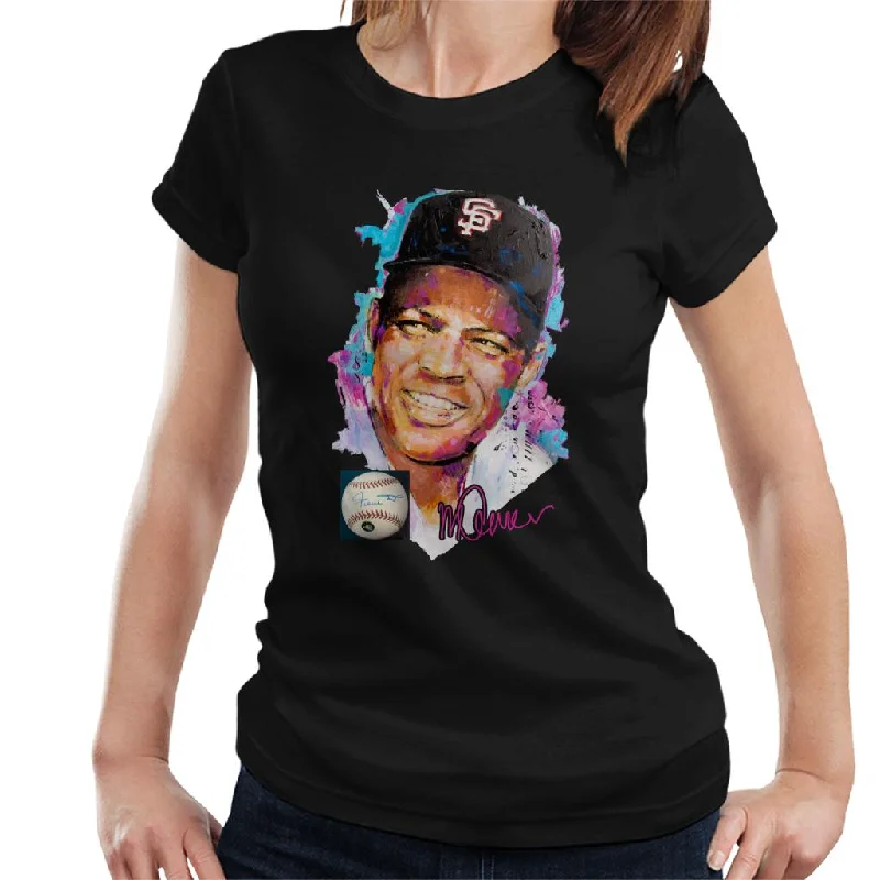 Sidney Maurer Original Portrait Of Willie Mays Women's T-Shirt Cotton Fabric Linen Fabric Terry Fabric Sidney Maurer Original Portrait Of Willie Mays Women's T-Shirt Cotton Fabric Linen Fabric Terry Fabric