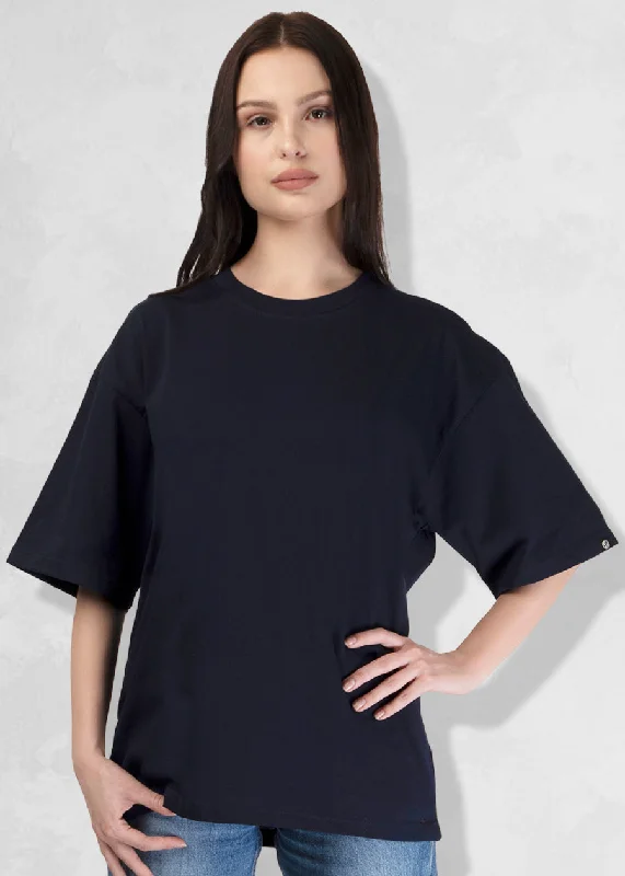 Solid Women Oversized T-Shirt - Classic Navy Oversized T-Shirt Spandex breathable