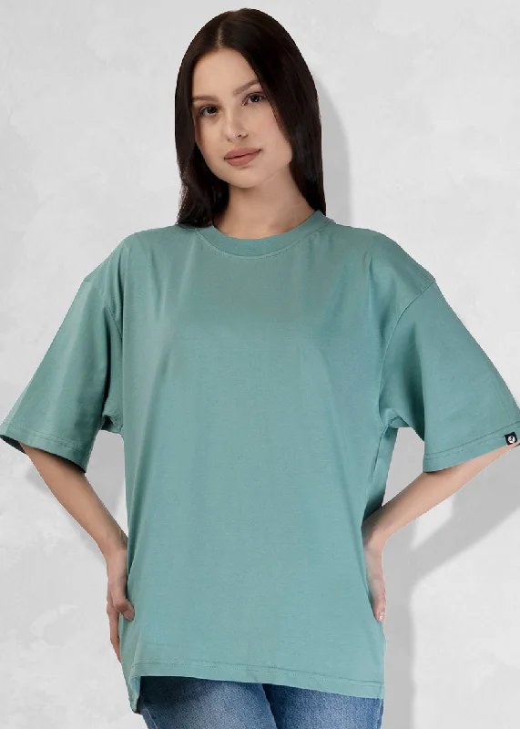 Solid Women Oversized T-Shirt - Mint Green Rayon Velvet Corduroy