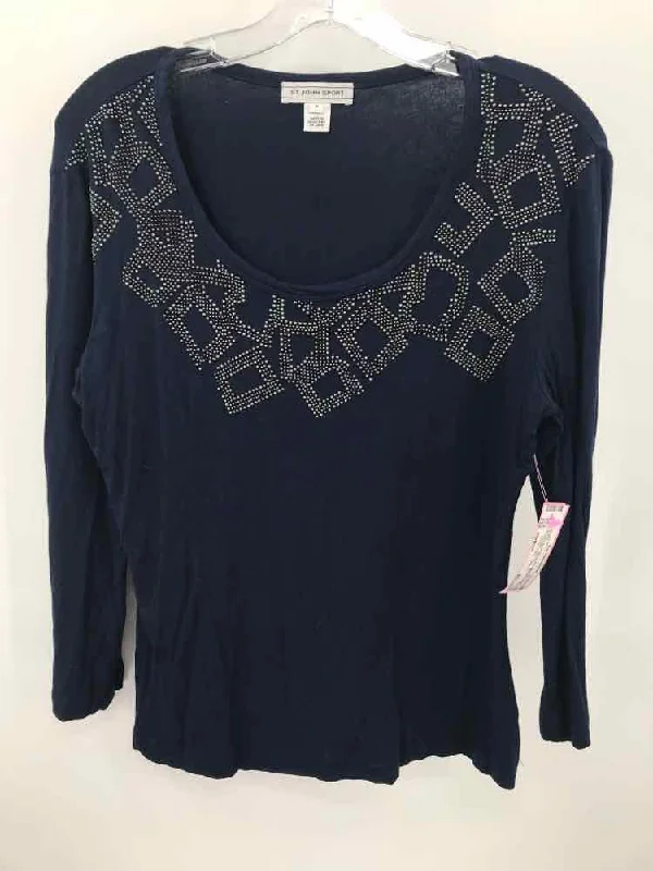 Pre-Owned St John Sport Navy Size Medium Long Sleeve T-shirt Jersey Fabric Tulle Fabric Batik Fabric Pre-Owned St John Sport Navy Size Medium Long Sleeve T-shirt Jersey Fabric Tulle Fabric Batik Fabric