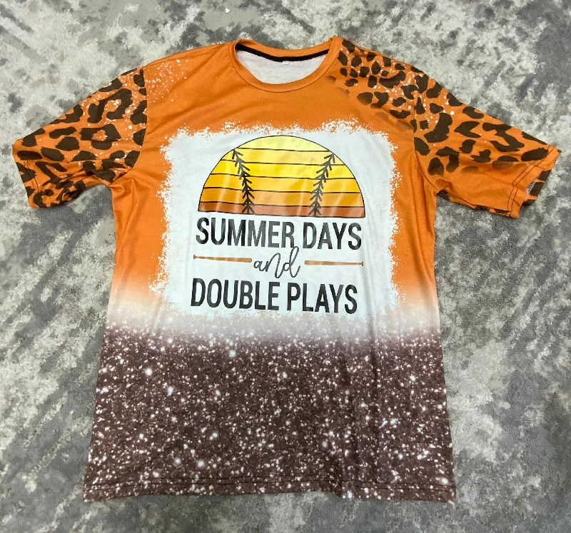 SUMMER DAYS and DOUBLE PLAYS-Orange Cheetah Splatter-Brown Splatter- Bleach Printed T-shirt Basic T-Shirt Crew Neck Short Sleeve