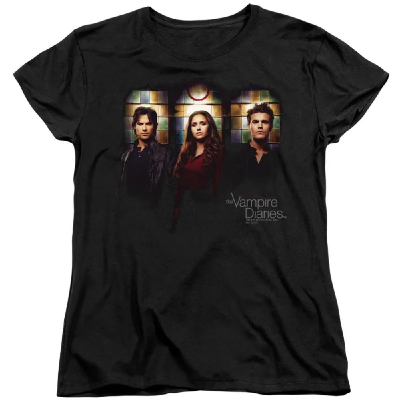 The Vampire Diaries Stained Windows Women's 18/1 Cotton Short-Sleeve T-Shirt Striped Floral Plaid The Vampire Diaries Stained Windows Women's 18/1 Cotton Short-Sleeve T-Shirt Striped Floral Plaid