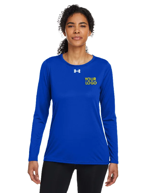 Under Armour Ladies Tech Long-Sleeve Customized T-Shirts, Royal Knit Fabric Woven Fabric Fleece Fabric