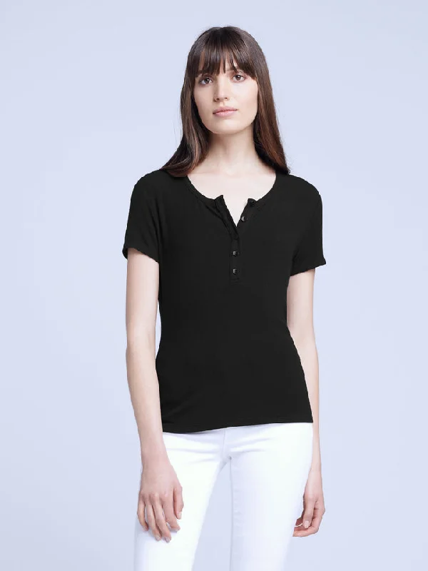 VIOLET SHORT SLEEVE HENLEY TEE 639MMS Black Chenille Blend Fleece Blend Nylon Blend