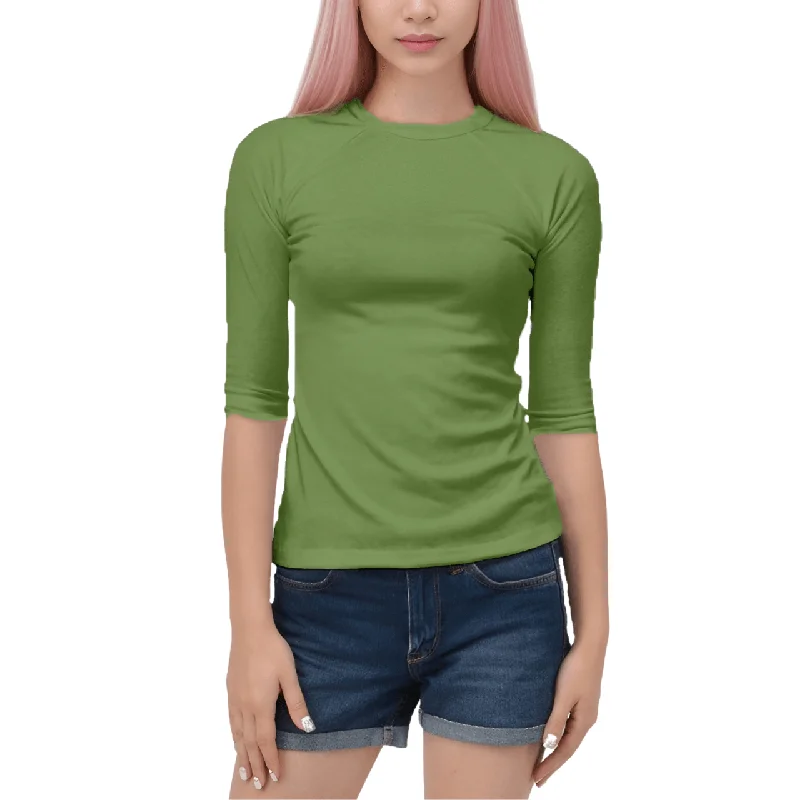 Wanda Green Quarter Sleeve Raglan Tee Fashionable Trendy Casual