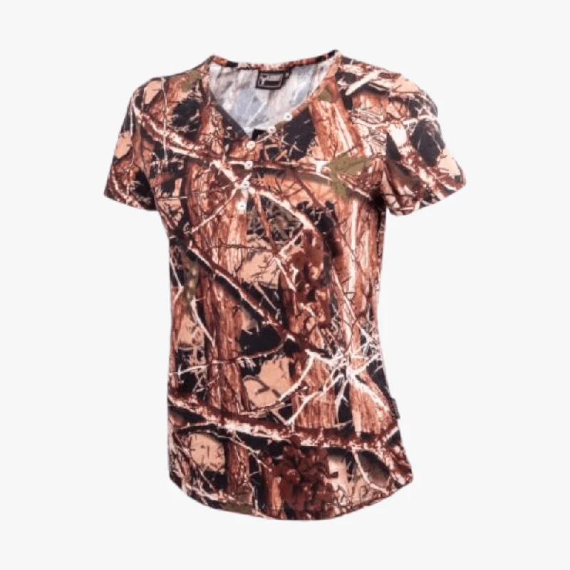 Wildebees Womens Henley Short Sleeve Tee Black Sekelbos Solid Color Striped Floral
